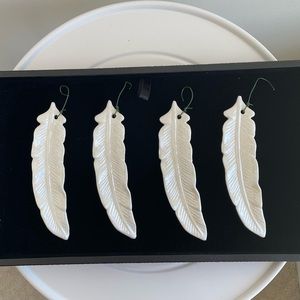 Target White Iridescent Feather Ceramic Ornaments, set of four